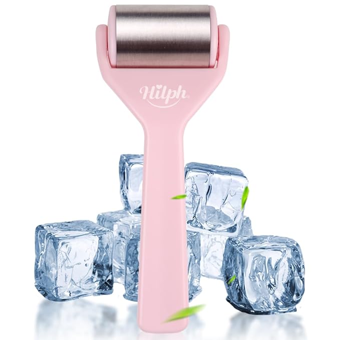 Hilph Ice Roller for Face Metal, Stainless Steel Ice Face Roller for Skin Care, Cold Facial Massager Roller for Puffiness, Eye Bags (Pink)