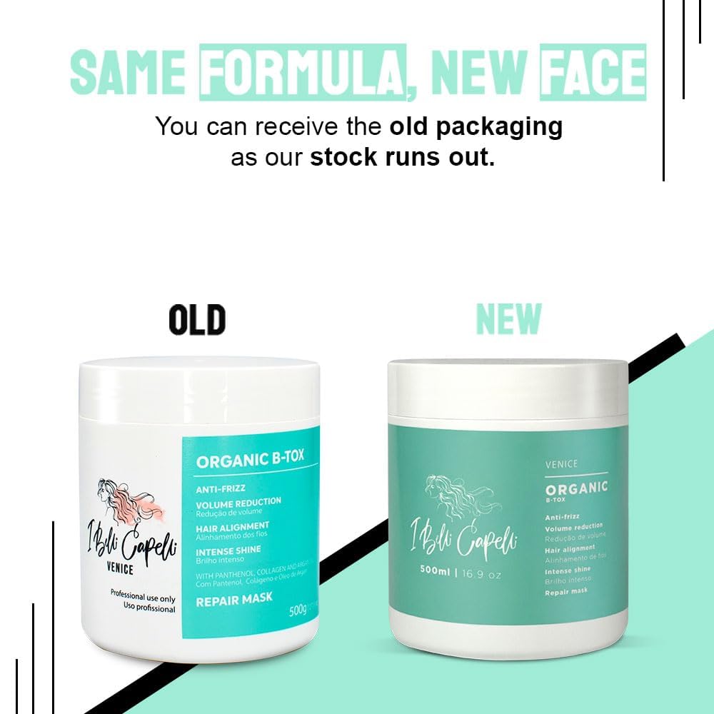 I Belli Capelli Venice Botox Hair Treatment - Reduce Frizz, Smoothness, Rejuvenates Dry and Damaged Hair, Deep Hydration, Volume Control,-Formaldehyde-Free, Organic Hair Botox (17.6 oz/500 ml)