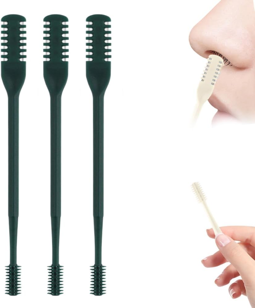 2025 Upgraded Nasal Hair Cutter, 2-in-1 Professional Nostril Hair Remover Tool, Sharp & Safe Double Sided Knife, 360° Rotating Nose Hairs Removal Trimmer Travel Essentials (Dark Green, 3PCS)