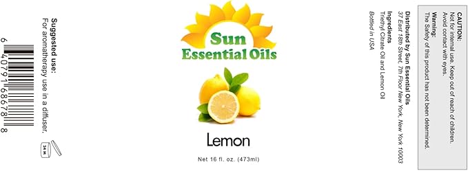 Sun Essential Oils - Lemon Essential Oil 16 oz for Cleaning, Diffuser, Humidifier & Aromatherapy Body Massage, Lemon Fragrance Scent for Home Candle Making