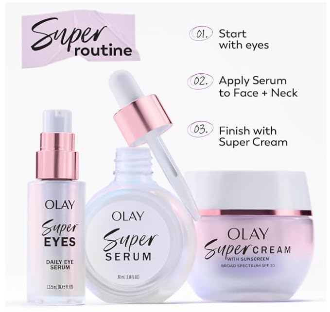 Olay Super Serum - Vitamin C & E, Niacinamide, Collagen Peptide, AHA - Glass Skin Care for Face - Brightening, Hydrating, Firming, Evens Tone, Smooths Fine Lines, Dark Spot Reduction, 1.0 Oz