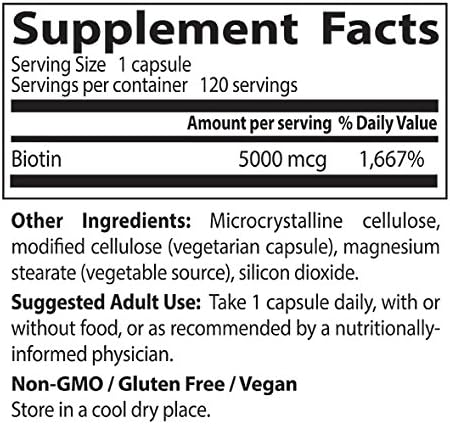 Doctor's Best Biotin Supports Hair, Skin, Nails, Boost Energy, Nervous System, Non-GMO, Vegan, Gluten Free, 120 Count