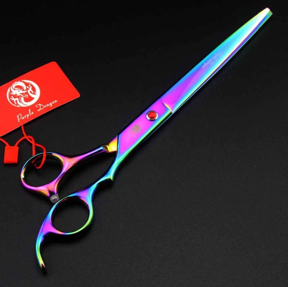 Purple Dragon 8.0 inch Dog Hair Cutting, Curved and Thinning Scissors Shear Pet Grooming Tool Kit