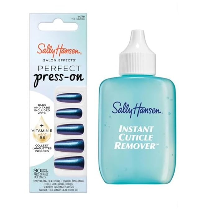 Sally Hansen Instant Cuticle Remover and Salon Effects HYP-Nautical Press On Nails Kit, Nail Treatment and Manicure Set