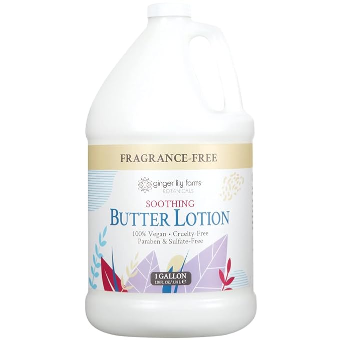 Ginger Lily Farms Botanicals Soothing Butter Lotion for Dry, Sensitive Skin, 100% Vegan & Cruelty-Free, Fragrance Free, 1 Gallon Refill (Pack of 4)