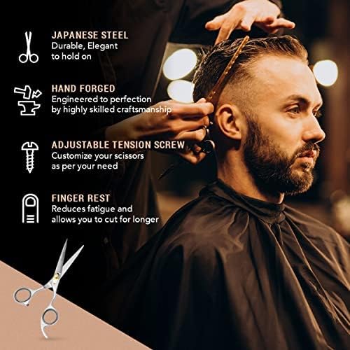 ONTAKI Hair Cutting Scissors - 6.5" Japanese Steel Hair Shears for Beard & Mustache - Hand-Forged Tool for Barbers - Men & Women - Haircut Scissors