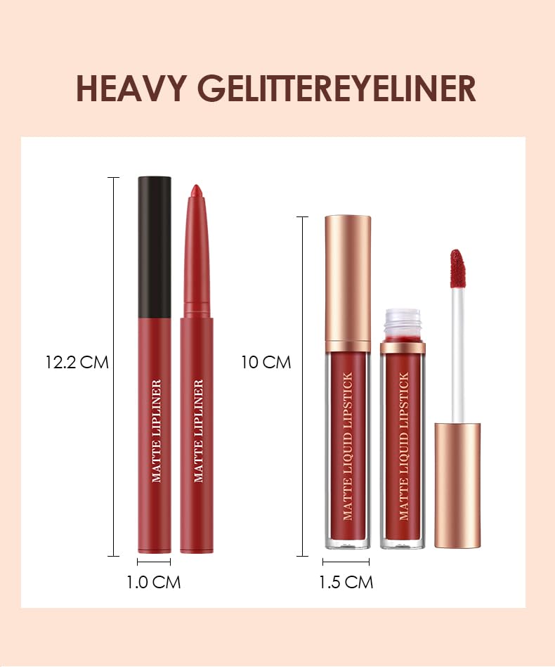 BestLand 6Pcs Matte Liquid Lipstick and Lip Liner Set, Non-Stick Cup Not Fade Waterproof 24 Hour Lip Gloss Nude Brown Lip Liner Pencil for Women, labiales mate 24 horas originales (Set B)