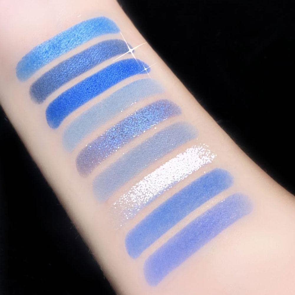 Go Ho 9 Style Blue Grey White Powder Makeup Eyeshadow Palette, Matte & Pearl Shimmer Design Waterproof Cool Blue Eye Eyeshadow Palette for Women & Girls
