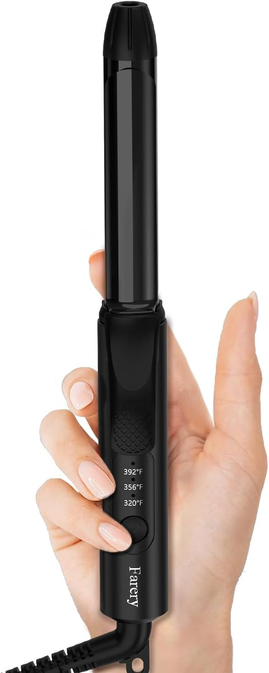FARERY Mini Curling Iron Dual Voltage, 3/4 Inch Travel Curling Iron with 3 Adjustable Temperature, Ceramic Mini Hair Curler with Argan Oil & Keratin Infused, Travel Size Curling Wand with Storage Bag