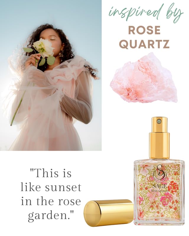 Rose Quartz Organic Perfume Spray by Sage- 2 oz, Vegan & Cruelty-Free, Floral Scent, Rose Damask, Honeysuckle, Jasmine - Made in USA