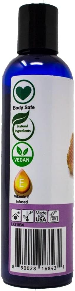 Honey Flavored Massage Oil for Couples – Edible Massaging Lotion with Vitamin E and Sweet Almond and Coconut Oil is Non Sticky and Gentle on Skin – Natural, Relaxing and Vegan Friendly (4 oz)