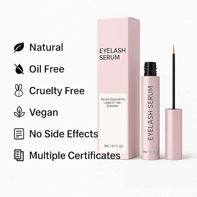 Natural Eyelash Growth Serum, Vegan and Cruelty-Free, Oil-Free Formula,3ml/0.1 fl oz