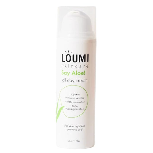 LOUMI Skincare Lightweight Hydrating Aloe Face Cream, Aloe Vera, Algae, And Hyaluronic Acid, Soften And Brighten Skin, Made In The US