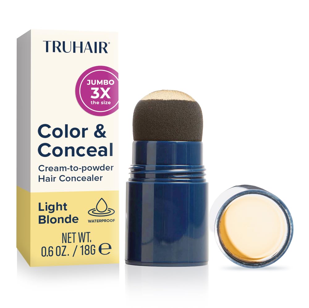 TRUHAIR Jumbo Color & Conceal Waterproof Root Touch Up Hair Color for Gray Hair Coverage - Instant Root Cover Up Hair Powder for Women & Men - Bald Spot Concealing, Hairline Filling (Light Blonde)