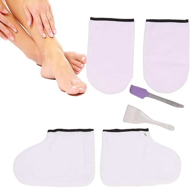 White Wax Bath Mitts Set for Hand and Feet, Wax Warmer Moisturizing Kit, Plastic Paraffin Wax Liners, Bath Wax Refill Socks and Gloves for Wax Machine