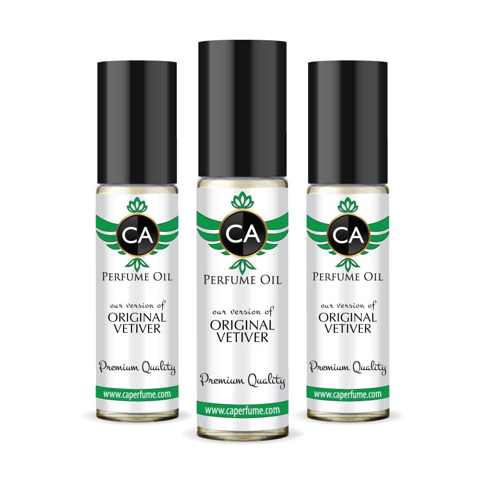 CA Perfume Impression of Original Vetiver For Men Replica Fragrance Body Oil Dupes Alcohol-Free Essential Aromatherapy Sample Travel Size Concentrated Long Lasting Attar Roll-On 0.3 Fl Oz-X3