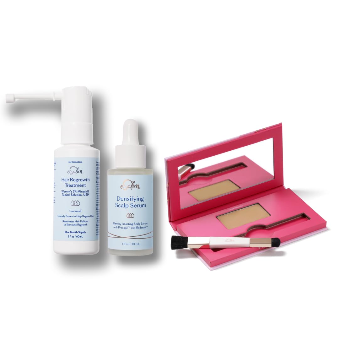 eSalon Thinning Hair Bundle, Root Touch Up + Brow Powder (Dard Blonde), 2% Minoxidil Hair Regrowth Treatment, Densifying Scalp Serum with Procapil + Redensyl