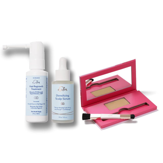 eSalon Thinning Hair Bundle, Root Touch Up + Brow Powder (Dard Blonde), 2% Minoxidil Hair Regrowth Treatment, Densifying Scalp Serum with Procapil + Redensyl