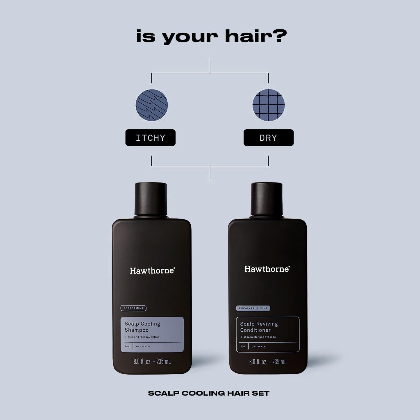 Hawthorne Men's Cooling Shampoo and Reviving Conditioner Set for Dry and Itchy Scalp - Sulfate Free, Paraben Free - 8 Fl Oz Each