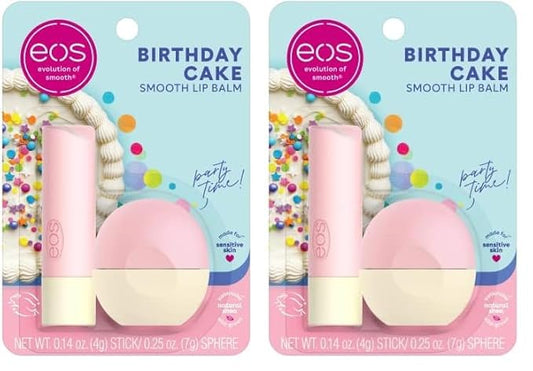 eos Natural Shea Lip Balm- Birthday Cake, All-Day Moisture Lip Care Products, 0.39 oz (Pack of 2)