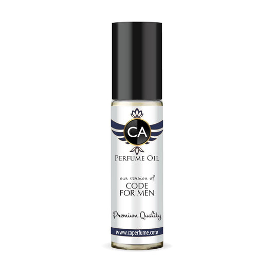 CA Perfume Impression of Code For Men Fragrance Oil Woody Aromatic Scent Long Lasting Cologne for Men Travel Size TSA Ready Mini Parfum Body Oil Roll-on 0.33 Fl Oz 10ml