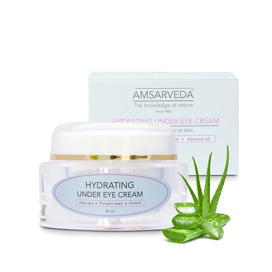 Amsarveda Hydrating Under Eye Cream - Enriched with Beneficial Ingredients from Aloe Vera, Pumpkin Seed & Almond Oil, Reduces Fine Lines & Boosts Hydration - 15ml (0.5 oz)