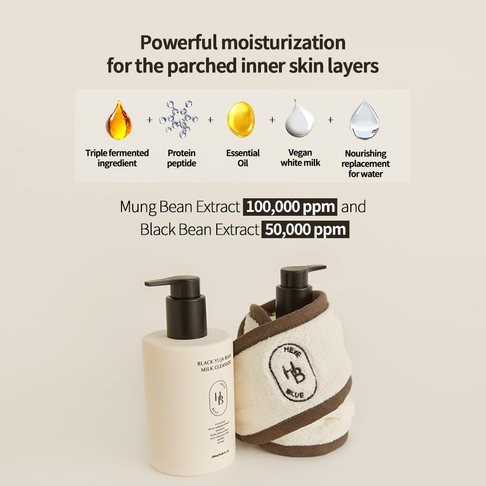 HEVEBLUE Black Yuja Bean Milk Cleanser - Sensitive Skin, Korean Skincare, Vegan, Hypoallergenic, Moisturizing, Hydrating, First Facial Cleansing, Cleansing Milk, K-Beauty, Gentle Face Wash