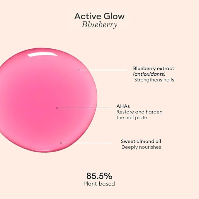 Manucurist Active Glow™ Blueberry All-in-One Perfecter Nail Polish & Care - No Lamp - Vegan & Made in France Ultra-Glowy Rose Mirror-Like Shine - Nail Concealer & Care - Plant-Based Ingredients