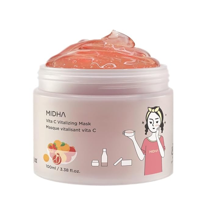 MIDHA Vita C Vitalizing Mask, Facial Wash-off mask, with Vitamin C and red fruits nutrition, vegan