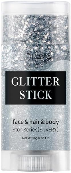 Face and Body Glitter Stick,Holographic Sparkling Neon Outfit Singer Concert Music Rave Festival Party Accessories Glitter Gel. (Silver)