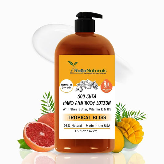 RaGaNaturals Natural Mango Body Lotion for Dry Skin - Tropical Bliss Moisturizer with Shea Butter, Vitamin E, B5, Argan & Avocado Oil - Refreshing Fruity Scent, Plant Based, Non-Greasy, Vegan - 16 Oz