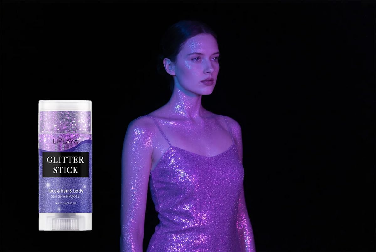 Face and Body Glitter Stick,Holographic Sparkling Neon Outfit Singer Concert Music Rave Festival Party Accessories Glitter Gel. (Purple)