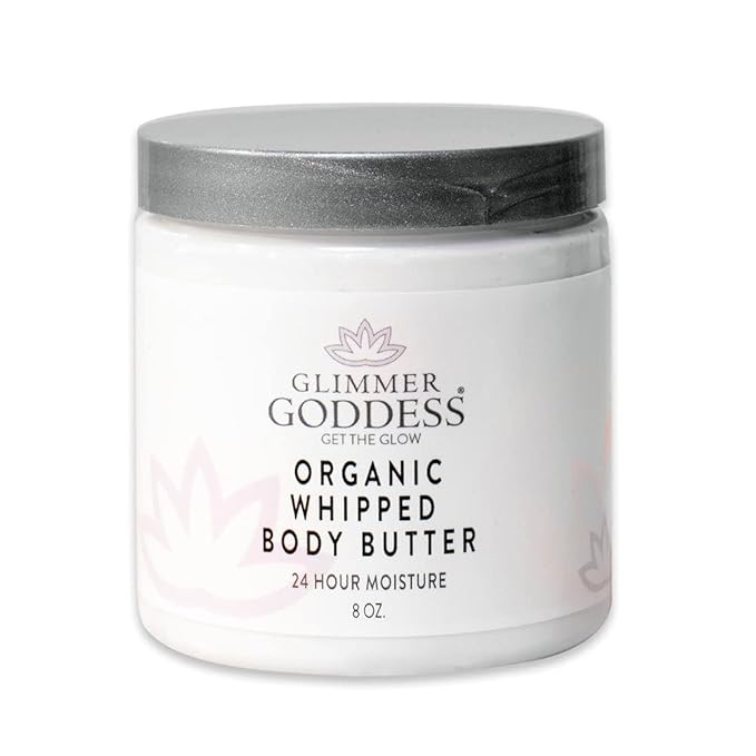 GLIMMER GODDESS Organic Whipped Body Butter- Rosemary Mint, Vegan, 24 Hr Hydration, Less Stretch Marks, All Skin Types, Child-Safe, Organic, 8 oz