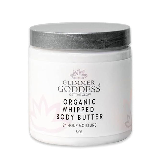 GLIMMER GODDESS Organic Whipped Body Butter- Strawberries&Cream, Vegan, 24 Hr Hydration, Less Stretch Marks, All Skin Types, Child-Safe, Organic, 8 oz
