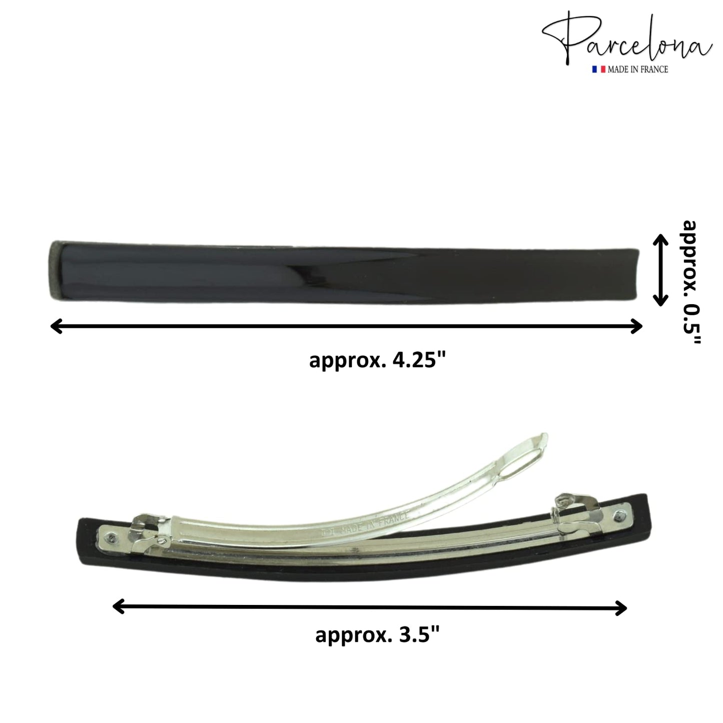 Parcelona French Long and Thin Large 4 1/4" Celluloid Automatic Hair Clip Barrette French Strong Hold Grip Hair Clips for Women No Slip Fashion Durable Styling Girls Hair Accessories, Made in France