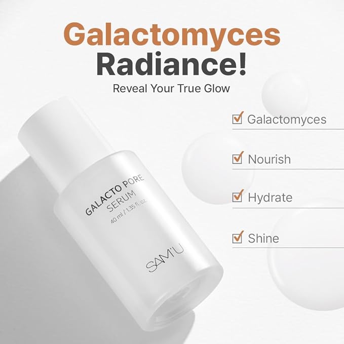 SAM'U Galacto Pore Serum – Pore Tightening Serum with Galactomyces For Glass Skin – Korean Skin Care, Tightening & Hydrating with AHA, PHA, BHA, Suitable for Acne-Prone Skin – 1.4 Fl. Oz