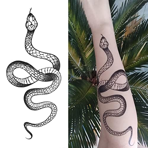 Fashion Realistic Big Size Black Snake Temporary Tattoo Stickers for Women Men Waterproof Fake Tattoo Waist Body Forearm Arm (Pack of 5)