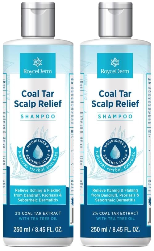 Roycederm Coal Tar Dandruff Shampoo: Extra Strength 2% Coal Tar Extract Medicated Gel for Rapid Scalp Hair Relief targets dandruff, psoriasis, and seborrheic dermatitis - Hydrating & Natural - 2 Pack