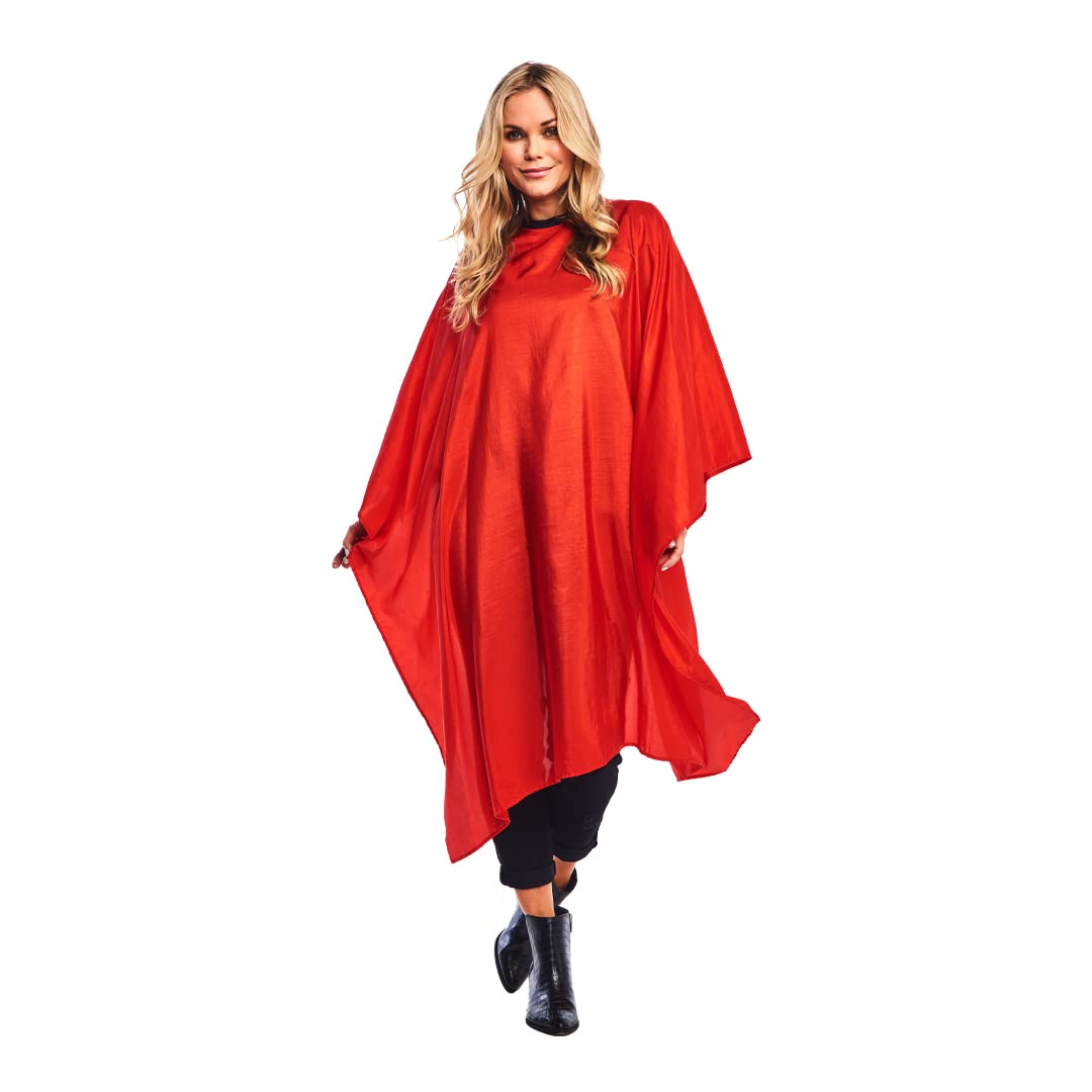 Betty Dain Lightweight Crinkle Nylon Hair Cutting/Styling Cape, Water Resistant, Ultra Lightweight Crinkle Antron Nylon, Repels Hair, Neck Snap Closure, Generous 54 x 60 Inch Size, Red