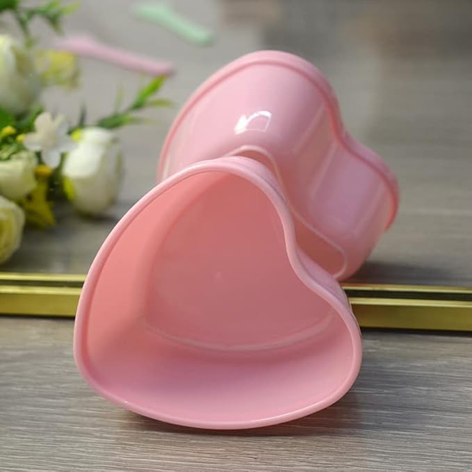 5 Sets Plastic Heart Shaped Facial Mask Mixing Bowl with Stirring Spatula Facemask Bowl Mud Mask Mixing Bowl DIY Skin Care Mixing Tool Kit for Lady Women Home Beauty Salon Use, Pink