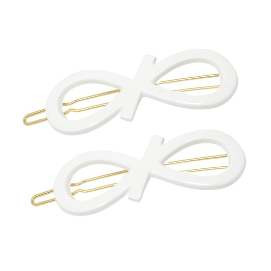 Parcelona French Ribbon Knot Infinity 2 1/4" Small Celluloid Acetate Hair Clips with Tige Boule Clasp Set of 2 Fashion Durable Styling No Slip Grip Women Hair Accessories Girls Side Slide-in Barrette Clip ,Made in France (Solid White)