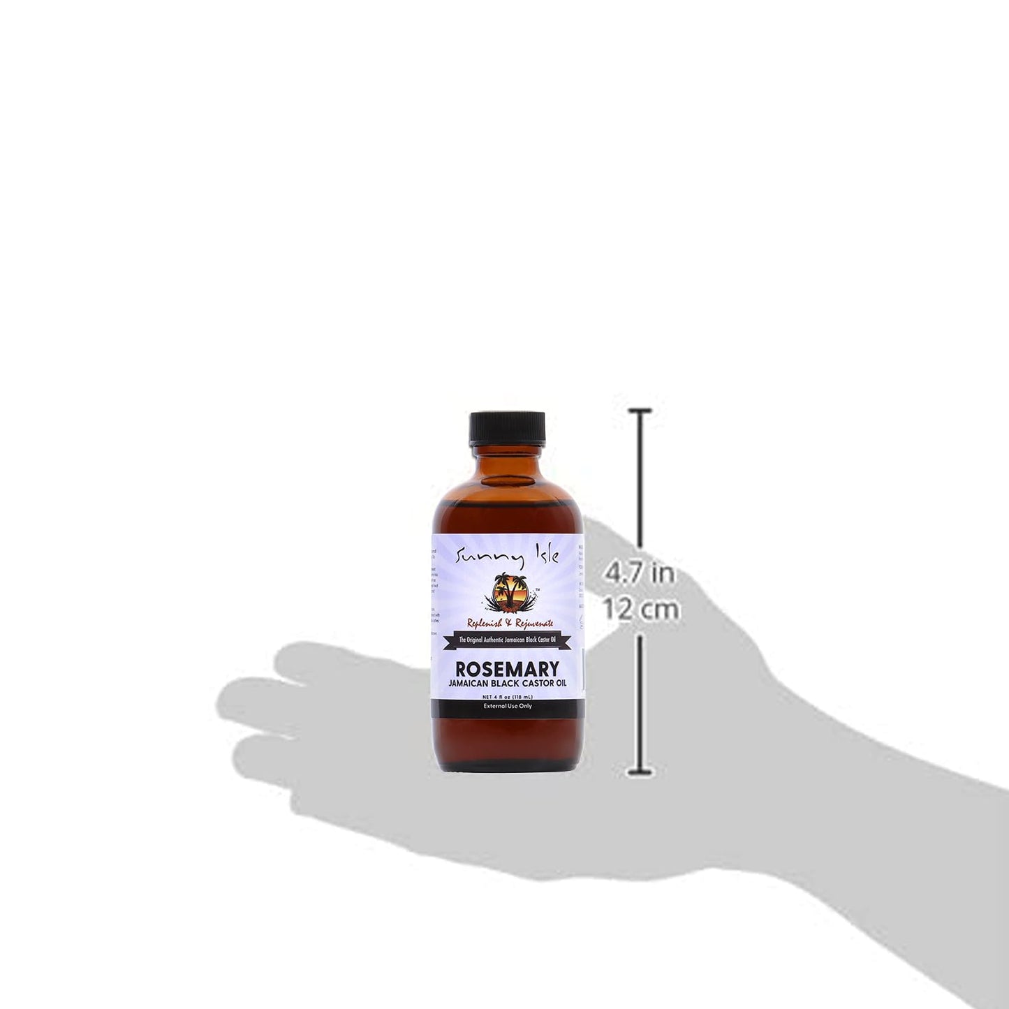Sunny Isle Rosemary Jamaican Black Castor Oil 4oz | Hair Growth Treatment | For Scalp & Acne-Prone Skin | Hot Oil Application