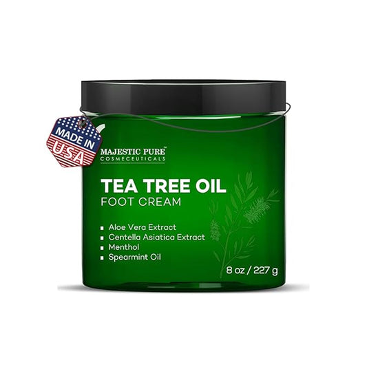 Majestic Pure Tea Tree Oil Foot Cream, Warming Cream - Calluses, Dry Cracked Feet, Hands, Heels, Elbow, Nails, and Knees - Softens & Moisturizes Skin - 8 oz