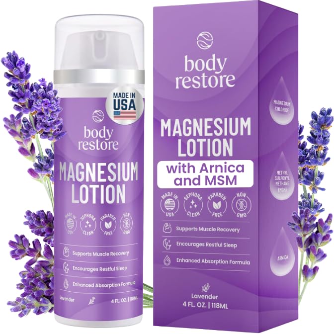 Body Restore Magnesium Lotion with Arnica & MSM - Christmas Stocking Stuffers, White Elephant, Sleep Support, Muscle & Joint Relief, Birthday Gifts for Women, Men, Travel Essentials - Lavender
