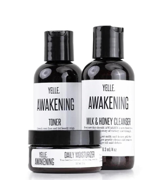 Yelle. Skincare – Essential Kit – 3-Piece Daily Skincare System with Milk & Honey Cleanser, Toner, and Moisturizer – For Clean, Balanced, and Hydrated Skin – 4oz/4oz/2oz Set
