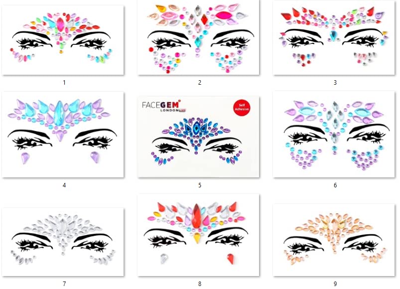 Face Gems Adhesive Glitter Jewel Tattoo Sticker Festival Gems Rave Party Body Make Up (9 PCS Z9ZAKMIX-B)