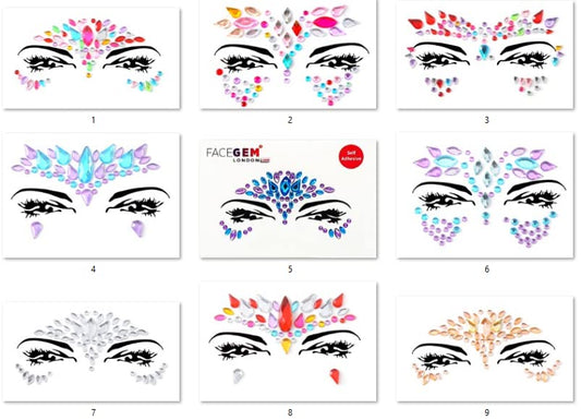 Face Gems Adhesive Glitter Jewel Tattoo Sticker Festival Gems Rave Party Body Make Up (9 PCS Z9ZAKMIX-B)