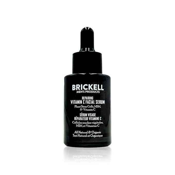 Brickell Men's Anti Aging Vitamin C Serum For Face, Repairing Night Facial Serum for Men, Natural and Organic Hyaluronic Acid Serum For Face to Diminish Wrinkles and Reduce Redness, 1 Ounce, Unscented