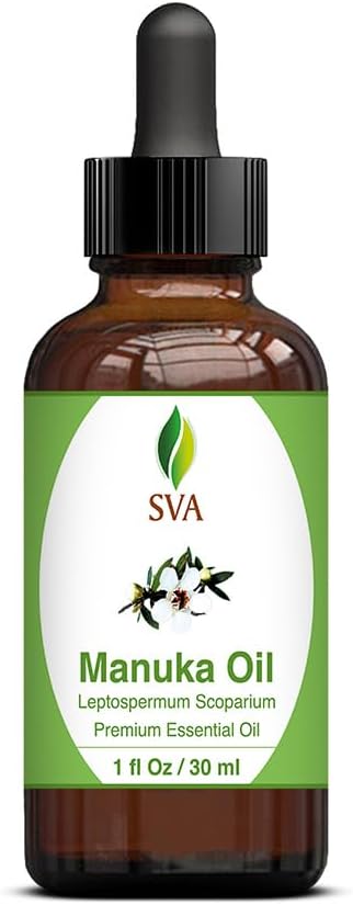 SVA Manuka Essential Oil – 1 Fl Oz – 100% Natural Manuka Oil - for Diffuser, Hair Care, Face, Skin Care, Aromatherapy, Scalp and Body Massage, Soap and Candle Making – with Dropper
