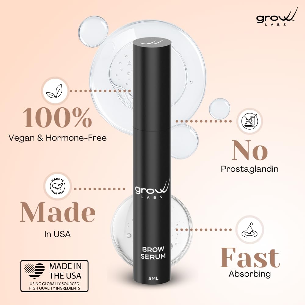 Eyebrow Growth Serum - with Biotin & Peptides - Eye Brow Serum for Growth - Vegan Brow and Lash Enhancer - Made in USA - Cruelty Free - 5ml